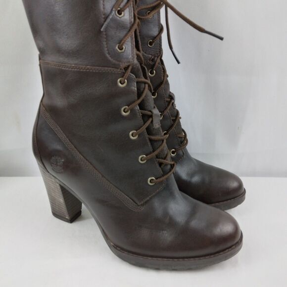 Timberland Earthkeepers Lace Up Boots Brown Leather High Heel Women's Size 8 - Picture 2 of 15